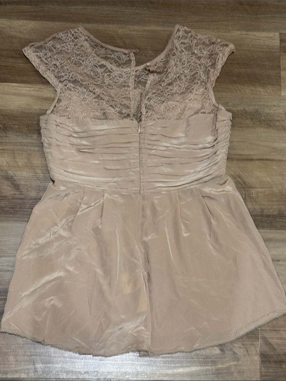 BCBGMaxAzria Lace Silk Yoke Pleated Twist Front Blouse in Blush - Picture 4 of 8